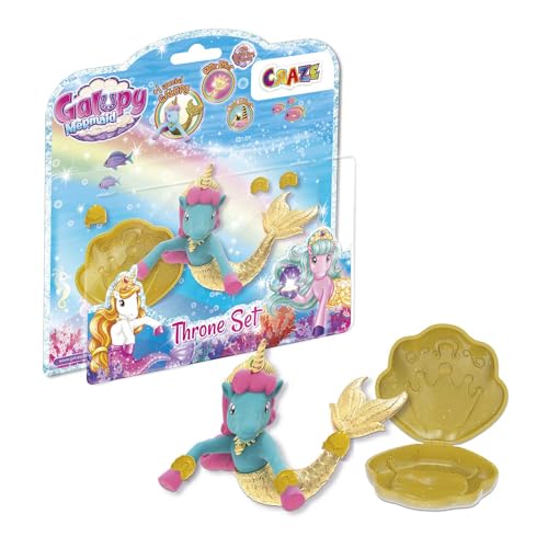 GALUPY Mermaid Throne Set - Mini Spielset mit 1x Einhorn Figur mit Meerjungfrauenflosse, Muschelthron & Armbänder von Galupy