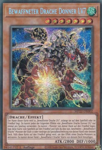 Bewaffneter Drache Donner LV7 Prismatic Secret Rare MP22-DE002 - Tin of The Pharaoh’s Gods - mit GamersHeaven Cardboard Guard von GAMERSHEAVEN