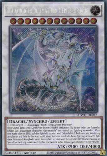 Blauäugiger ultimativer Geisterdrache Secret Rare SDWD-DE043-SCR - Blue-Eyes White Destiny Karte - mit GamersHeaven Cardboard Guard von GAMERSHEAVEN