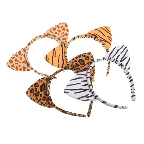 GANAZONO 4Stücke Tier Ohr Haarreifen Cosplay Stirnbänder Mit Tiger Zebra Leopard Und Giraffe Weiche Ohrhaar Reifen Für Erwachsene Für Partys Und Kostüme von GANAZONO