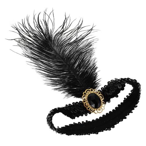 GANAZONO Federkopfschmuck Flapper-kopfbedeckung Flapper-kopfschmuck Lametta 20er-jahre-haarkostüm-accessoire Stirnband Kopfschmuck Für Mädchen Flapper-kopfstück Black Plastik von GANAZONO