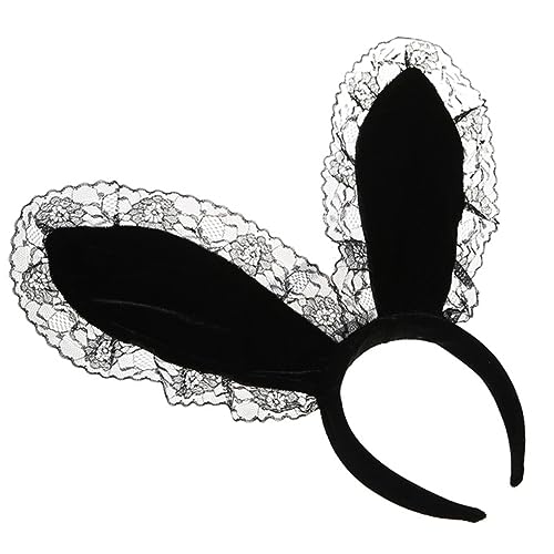 GANAZONO Plüsch Spitzen Haarschmuck Mit Hasenohren Für Frauen Schwarzes Cosplay Stirnband Für Partys Karneval Und Halloween von GANAZONO