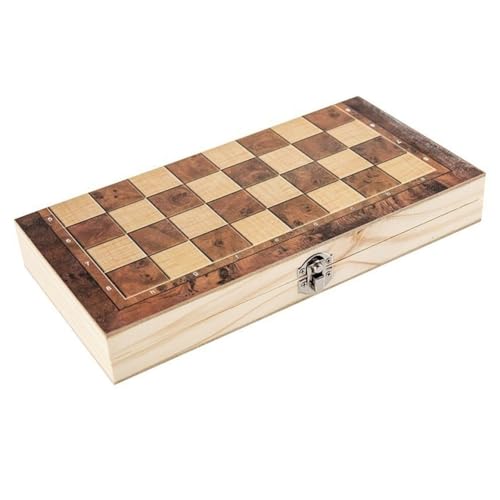 GANOMM Faltbares 3-In-1-Schach-Backgammon-Holzbrett, Faltbares Brettspiel, 34 X 34 cm von GANOMM