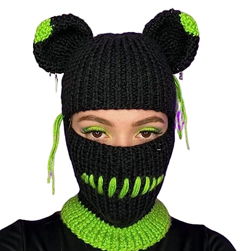 GANYKQ Bunte Halloween-Strickmütze, für Party, Urlaub, Winter, warme Mütze, Vollkopf-Bär-Thema für Teenager von GANYKQ