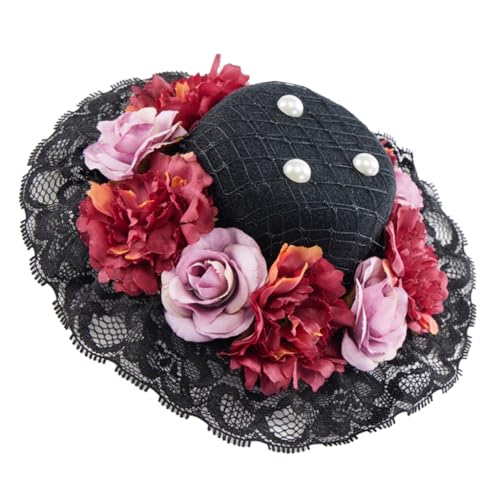 GANYKQ Eleganter Zylinder mit Blumenspitze, Fedoras, Hut, Haarspange, Maskeraden, Party, Kostüm, Hut, Kopfschmuck von GANYKQ