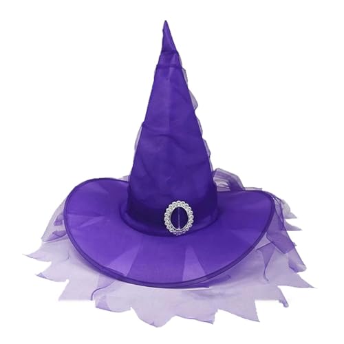 GANYKQ Halloween Hexe Zauberer Hut Karneval Party Kopfbedeckung mit plissiertem Schleier Teufel Cosplay Requisiten für Erwachsene Frauen Männer von GANYKQ