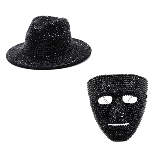 GANYKQ Strass Panama Hut & Kostüm Set Westernhut für Cosplay Party Bühnenauftritte Requisiten Zubehör 2pcs von GANYKQ