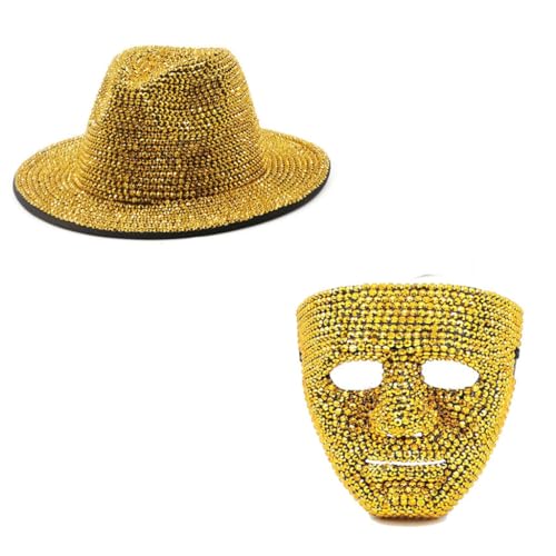 GANYKQ Strass Panama Hut & Kostüm Set Westernhut für Cosplay Party Bühnenauftritte Requisiten Zubehör 2pcs von GANYKQ