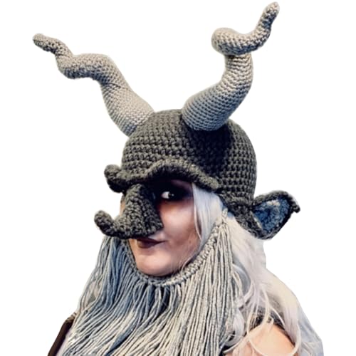 GANYKQ Strickhorn für Damen und Herren, Unisex, Kostüm, Hut, Pullover, Gesichtsbedeckung, Hornhut, Halloween, Kopfbedeckung, Party-Requisiten von GANYKQ