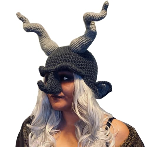 GANYKQ Strickhorn für Damen und Herren, Unisex, Kostüm, Hut, Pullover, Gesichtsbedeckung, Hornhut, Halloween, Kopfbedeckung, Party-Requisiten von GANYKQ