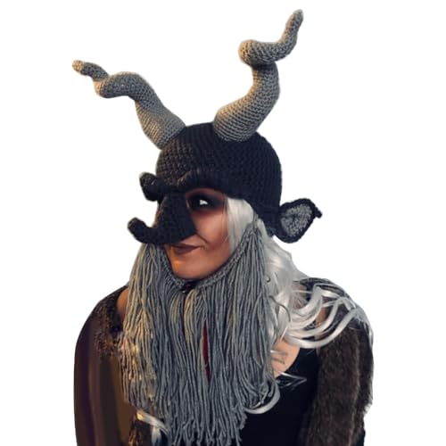 GANYKQ Strickhorn für Damen und Herren, Unisex, Kostüm, Hut, Pullover, Gesichtsbedeckung, Hornhut, Halloween, Kopfbedeckung, Party-Requisiten von GANYKQ