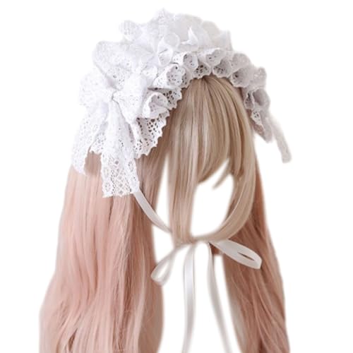 GAOINTELL Elegante Dienstmädchen-Haar-Accessoire, Gothic-Lolita-Kopfschmuck, Spitze, Schleife, weiß, gerüscht, Kopfbedeckung für Damen und Mädchen von GAOINTELL