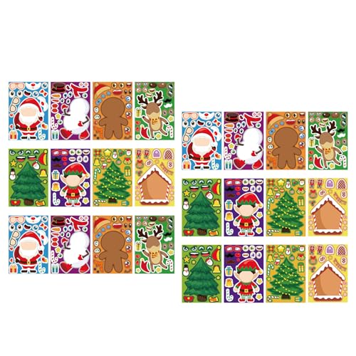 GAOINTELL Weihnachtsmann Weihnachtsbaum Aufkleber Puzzle Für Kinder Jungen Mädchen Feinmotorik Kinder Puzzle Aufkleber Make A Face Weihnachtsmann Gesichtsaufkleber von GAOINTELL