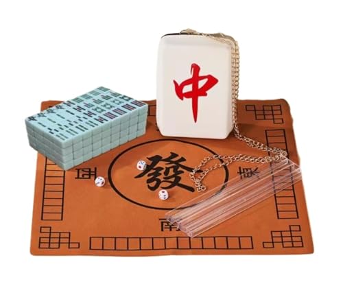 GAOJUNAN Mahjong Fliesen, 144 Mahjong-Fliesen, Haushaltshand, Mahjong-Fliesen, Handspiel Mit Tasche, Tischdecke, Kartenlineal Chinesisches Mah Jong(Grün) von GAOJUNAN