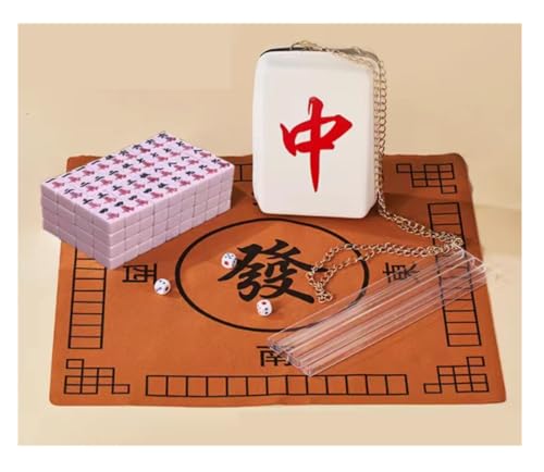 GAOJUNAN Mahjong Fliesen, 144 Mahjong-Fliesen, Haushaltshand, Mahjong-Fliesen, Handspiel Mit Tasche, Tischdecke, Kartenlineal Chinesisches Mah Jong(Pink) von GAOJUNAN