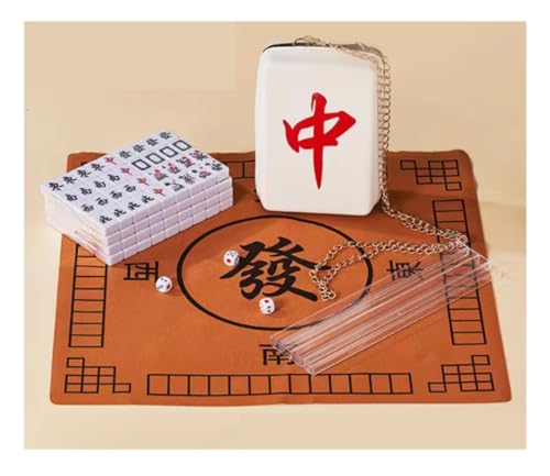 GAOJUNAN Mahjong Fliesen, 144 Mahjong-Fliesen, Haushaltshand, Mahjong-Fliesen, Handspiel Mit Tasche, Tischdecke, Kartenlineal Chinesisches Mah Jong(White) von GAOJUNAN