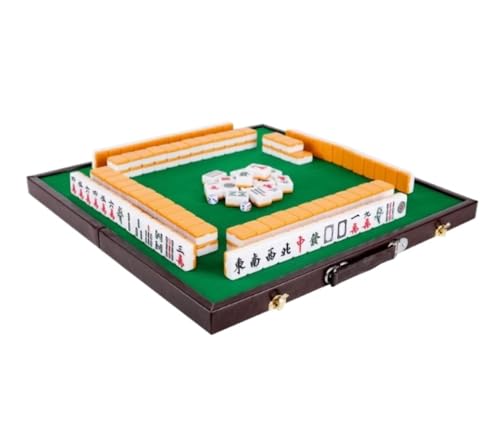 GAOJUNAN Mahjong Fliesen, 144 Spielsteine, Mahjong-Set, Versammlungs-Partyspiel, Traditionelles Spiel Mit Klapptisch Chinesisches Mah Jong(Orange) von GAOJUNAN