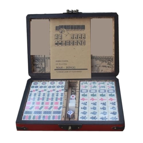 GAOJUNAN Mahjong Fliesen, Kleines MahJongg-Fliesenset, Chinesisches Mahjong-Spielset, 144 Nummerierte Melaminfliesen Mit Holzbox Chinesisches Mah Jong von GAOJUNAN