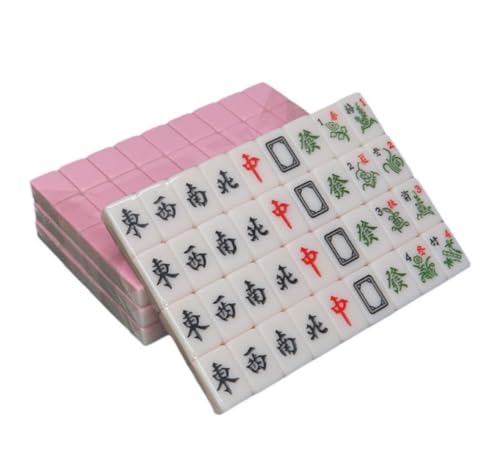 GAOJUNAN Mahjong Fliesen, Kleines Mahjong-Reise-Familien-Mahjong-Spiel Mit 144 Gravierten Spielsteinen. Haushalts-Hand-Mahjong Chinesisches Mah Jong(Pink) von GAOJUNAN