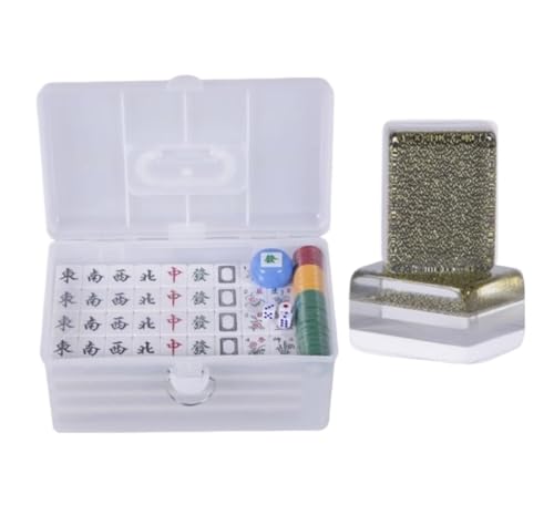 GAOJUNAN Mahjong Fliesen, Kristall-Mahjong-Set Mit 144 Fliesen, for Den Haushalt, Hand-Mahjong Mit Plastikbox-Tischdecke Chinesisches Mah Jong(Black,37mm) von GAOJUNAN