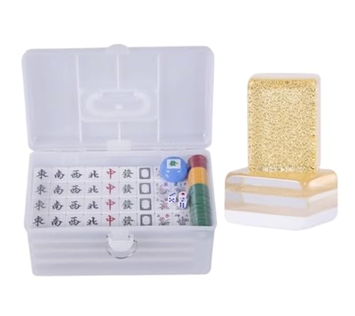 GAOJUNAN Mahjong Fliesen, Kristall-Mahjong-Set Mit 144 Fliesen, for Den Haushalt, Hand-Mahjong Mit Plastikbox-Tischdecke Chinesisches Mah Jong(Gold,37mm) von GAOJUNAN