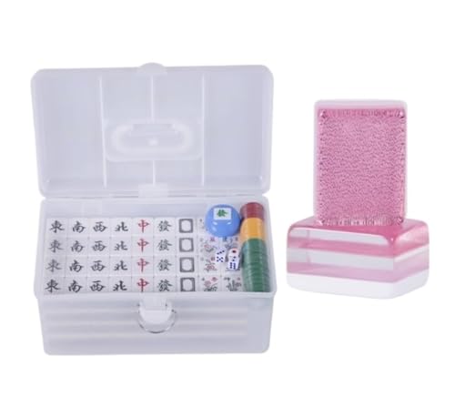 GAOJUNAN Mahjong Fliesen, Kristall-Mahjong-Set Mit 144 Fliesen, for Den Haushalt, Hand-Mahjong Mit Plastikbox-Tischdecke Chinesisches Mah Jong(Pink,42mm) von GAOJUNAN