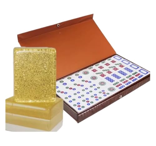 GAOJUNAN Mahjong Fliesen, MahJongg 144 Spielsteine, Chinesisches Mahjong, Leicht Lesbares Spielset, Chinesisches Mahjong-Spielset Mit Box Chinesisches Mah Jong(Gold) von GAOJUNAN