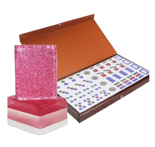 GAOJUNAN Mahjong Fliesen, MahJongg 144 Spielsteine, Chinesisches Mahjong, Leicht Lesbares Spielset, Chinesisches Mahjong-Spielset Mit Box Chinesisches Mah Jong(Pink) von GAOJUNAN