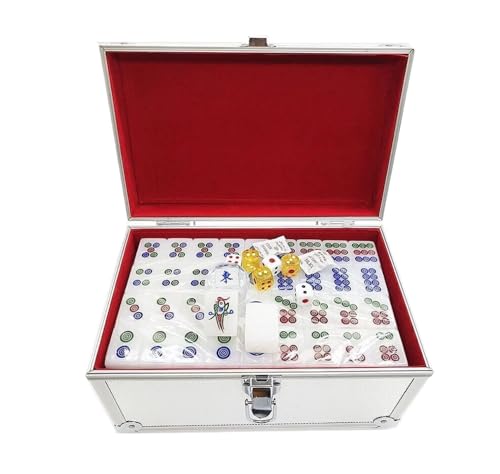 GAOJUNAN Mahjong Fliesen, MahJongg-Fliesen-Set, Chinesisches Mahjong, 144, Nummeriertes Mahjong-Tischbrett, Schachspiel, Aluminium-Aufbewahrungsbox Chinesisches Mah Jong(36mm) von GAOJUNAN