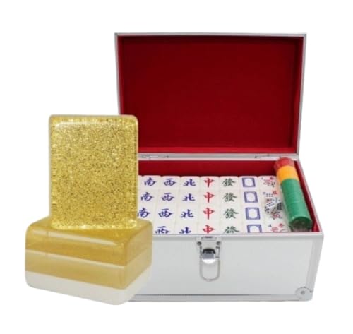 GAOJUNAN Mahjong Fliesen, MahJongg Spielstein-Set, Mah-Jong-Set Mit Aufbewahrungsbox, Chinesisches Mahjong-Spiel-Set, 144 Spielsteine Chinesisches Mah Jong(Gold,40mm) von GAOJUNAN