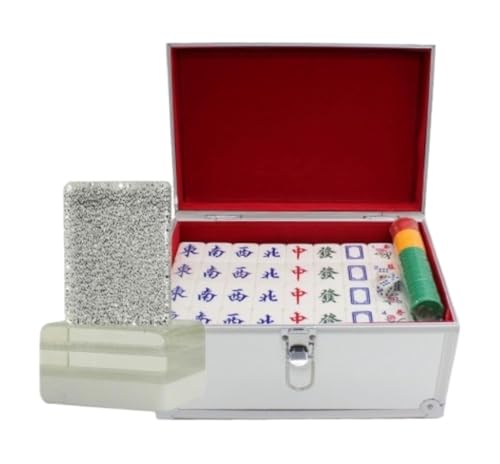 GAOJUNAN Mahjong Fliesen, MahJongg Spielstein-Set, Mah-Jong-Set Mit Aufbewahrungsbox, Chinesisches Mahjong-Spiel-Set, 144 Spielsteine Chinesisches Mah Jong(Silver,40mm) von GAOJUNAN