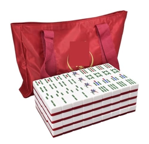 GAOJUNAN Mahjong Fliesen, Mahjong, Großes Mahjong-Set Mit 144 Gravierten Spielsteinen, Unterhaltungs-Haushalts-Hand-Mahjong-Set Chinesisches Mah Jong(Rood) von GAOJUNAN