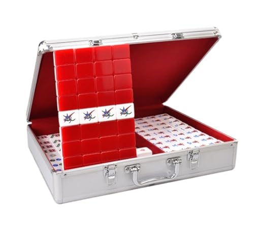 GAOJUNAN Mahjong Fliesen, Mahjong, Großes Mahjong-Set Mit 144 Gravierten Spielsteinen, Unterhaltungs-Haushalts-Hand-Mahjong-Set Chinesisches Mah Jong(Silver) von GAOJUNAN