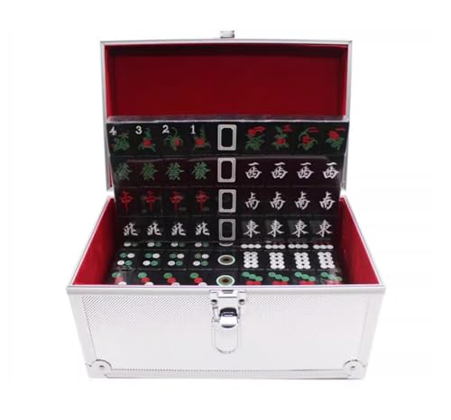 GAOJUNAN Mahjong Fliesen, Mahjong 144 Fliesen Schwarz Mahjong Haushalt Hand Mahjong Box Fliesen for Reiseparty Chinesisches Mah Jong(B,39mm) von GAOJUNAN