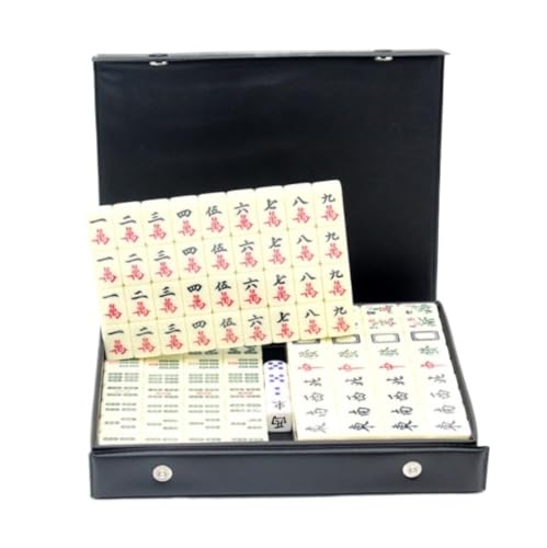 GAOJUNAN Mahjong Fliesen, Mahjong Chinesische Fliesen Mahjong Tragetasche Professionelles Chinesisches Mahjong-Spielset 144 Fliesen Chinesisches Mah Jong(Without Ruler) von GAOJUNAN