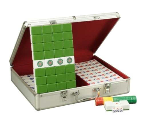 GAOJUNAN Mahjong Fliesen, Mahjong-Set, Chinesisches Mahjong-Set, 144 Spielsteine, Großer Mahjong, Klassischer Mah-Jongg Mit Silbernem Aluminiumgehäuse Chinesisches Mah Jong(Grün) von GAOJUNAN