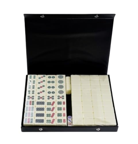 GAOJUNAN Mahjong Fliesen, Mahjong-Set, MahJongg-Fliesen-Set, for Reisen, Tragbar, 144 Fliesen, Mahjong-Set, Mahjong Mit Aufbewahrungskoffer Chinesisches Mah Jong(Beige) von GAOJUNAN