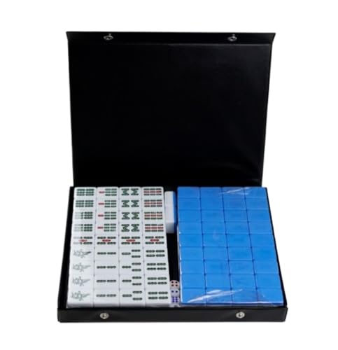 GAOJUNAN Mahjong Fliesen, Mahjong-Set, MahJongg-Fliesen-Set, for Reisen, Tragbar, 144 Fliesen, Mahjong-Set, Mahjong Mit Aufbewahrungskoffer Chinesisches Mah Jong(Blue) von GAOJUNAN