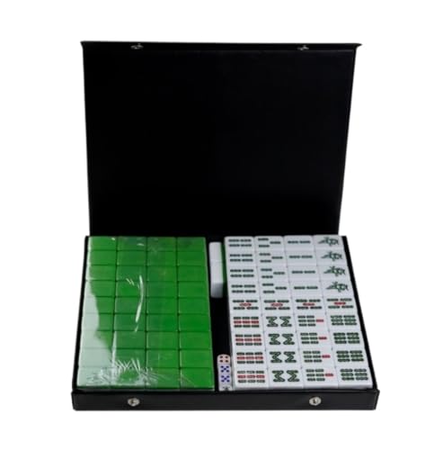 GAOJUNAN Mahjong Fliesen, Mahjong-Set, MahJongg-Fliesen-Set, for Reisen, Tragbar, 144 Fliesen, Mahjong-Set, Mahjong Mit Aufbewahrungskoffer Chinesisches Mah Jong(Grün) von GAOJUNAN