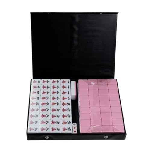 GAOJUNAN Mahjong Fliesen, Mahjong-Set, MahJongg-Fliesen-Set, for Reisen, Tragbar, 144 Fliesen, Mahjong-Set, Mahjong Mit Aufbewahrungskoffer Chinesisches Mah Jong(Pink) von GAOJUNAN