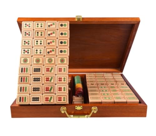 GAOJUNAN Mahjong Fliesen, Mahjong-Set Aus Schwarzem Walnussholz, MahJongg-Fliesen-Set Mit Mahjong-Box, 144 Fliesen Chinesisches Mah Jong(C) von GAOJUNAN