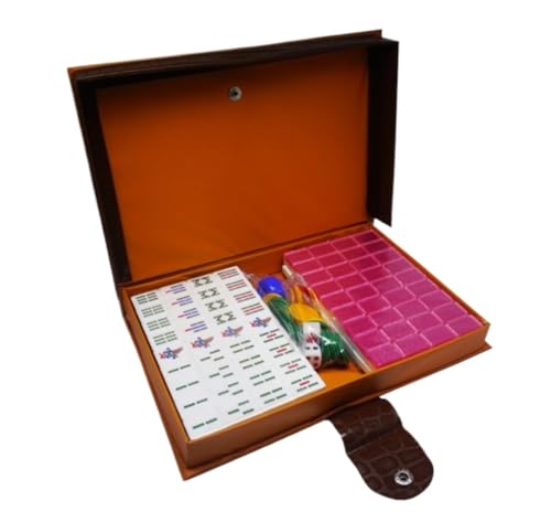 GAOJUNAN Mahjong Fliesen, Mahjong-Spielset, Klassisches Chinesisches Mahjong Mit 144 Gravierten Spielsteinen, Haushalts-Hand-Mahjong Mit Box Chinesisches Mah Jong(Pink) von GAOJUNAN