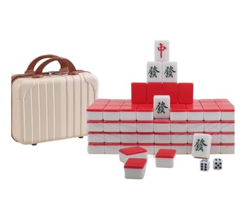 GAOJUNAN Mahjong Fliesen, Mahjong-Spielset Mah Jong Mahjong 144 Spielsteine ​​Handspielendes Party-Mahjong Mit Box Chinesisches Mah Jong(Rood) von GAOJUNAN