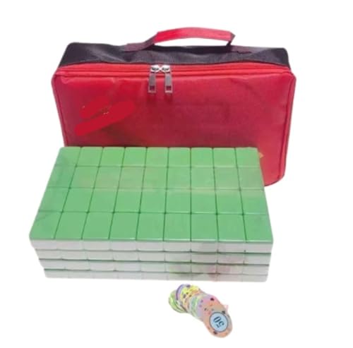 GAOJUNAN Mahjong Fliesen, Professionelles Chinesisches Mahjong-Set Mit 144 Nummerierten Melaminfliesen Und Tragetasche for Zu Hause Chinesisches Mah Jong(Grün) von GAOJUNAN