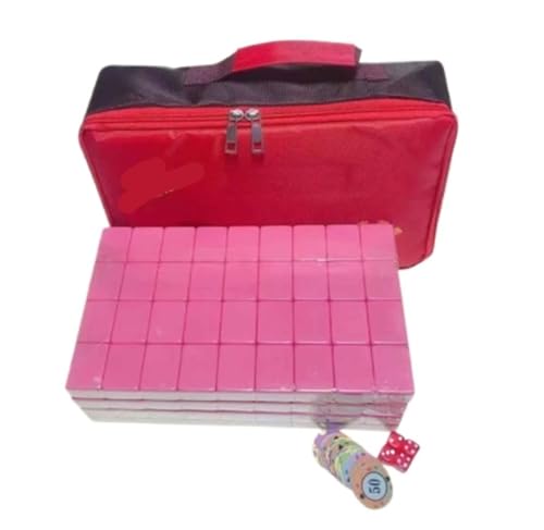 GAOJUNAN Mahjong Fliesen, Professionelles Chinesisches Mahjong-Set Mit 144 Nummerierten Melaminfliesen Und Tragetasche for Zu Hause Chinesisches Mah Jong(Pink) von GAOJUNAN