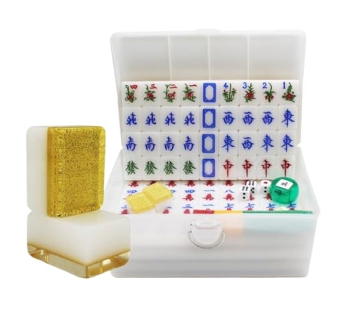 GAOJUNAN Mahjong Fliesen, Professionelles Chinesisches Mahjong-Spielset Mit Reiseetui, Komplette Mahjong-Reisefamilie Mit 144 Spielsteinen Chinesisches Mah Jong(Gold,38mm) von GAOJUNAN