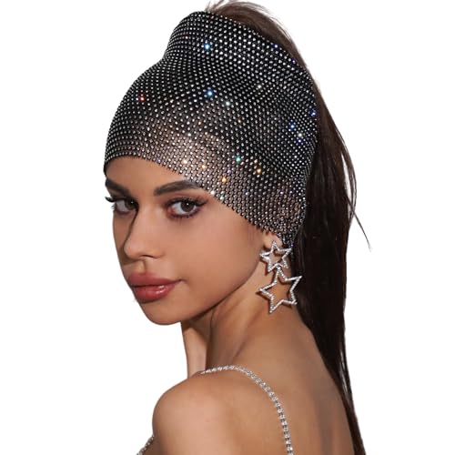 GAOSHA Funkelnder Turbanhut für Damen, Stirnband, voller Strass, Nachtclub, Party, Raves, Kostüm, Blingbling Head Wrap von GAOSHA