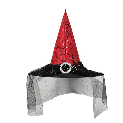 GAOSHA Halloween Hexenhut mit Fransen Spitze Hexenhut Unisex Spitz Hexenhut für Erwachsene Kinder Cosplay Zubehör von GAOSHA