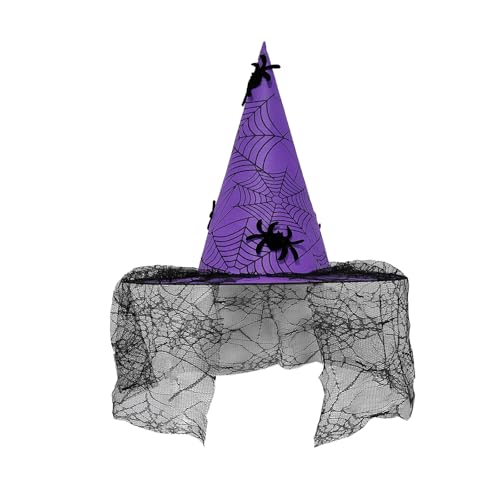 GAOSHA Halloween Hexenhut mit Fransen Spitze Hexenhut Unisex Spitz Hexenhut für Erwachsene Kinder Cosplay Zubehör von GAOSHA