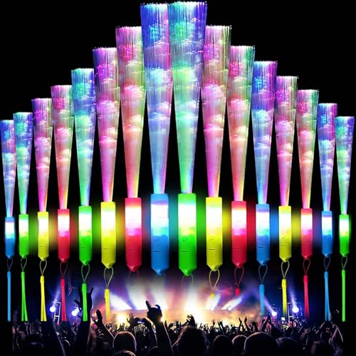 GAOUTO 16 Stück Leuchtstäbe, LED Leuchtstab Glasfaser 3 Modi Bunt blinkende Leuchtstab Kinder LED-Leuchtstäbe Leuchtstäbe Bunte Glasfaser Leuchtstab für Kinder Weihnachten, Party, Konzert, Hochzeit von GAOUTO